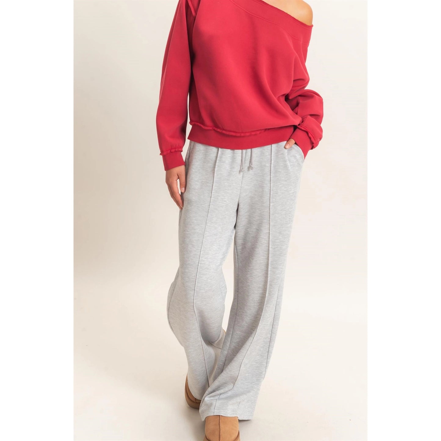 Drawstring Waist Pintuck Wide Leg Pants