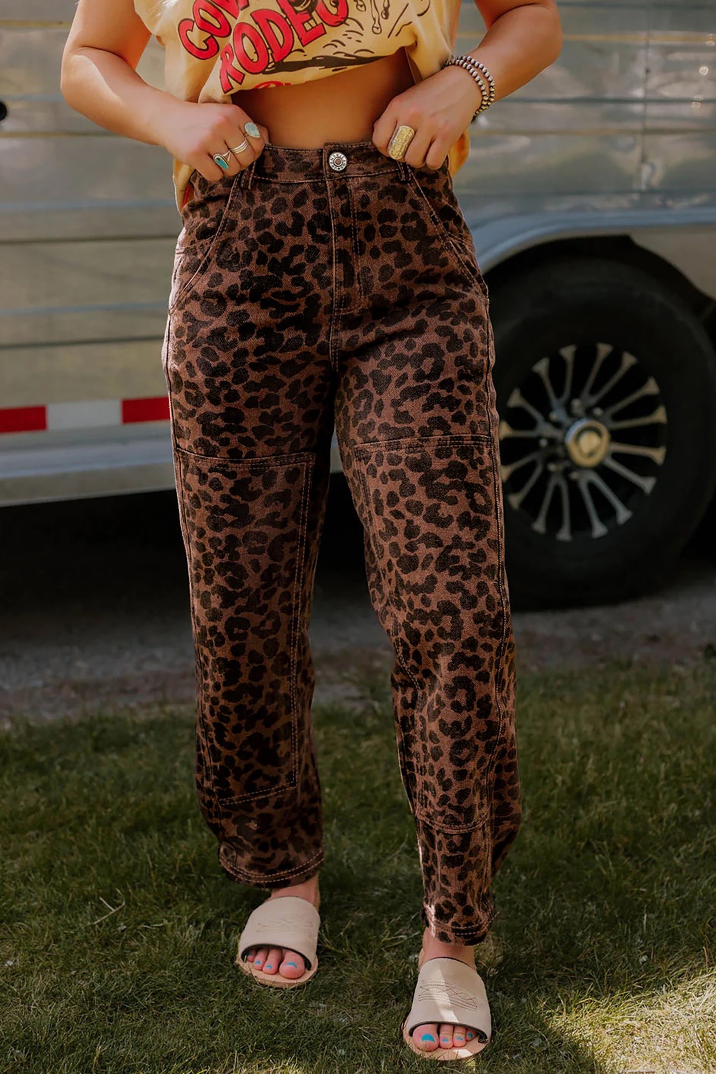 Brown Leopard Print Barrel Jeans