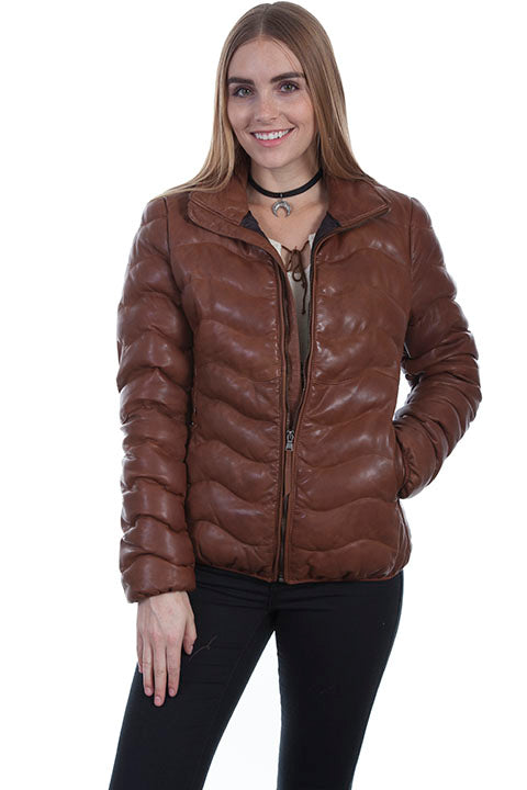 Scully Puffed Ribbed Soft Leather Jacket Coat