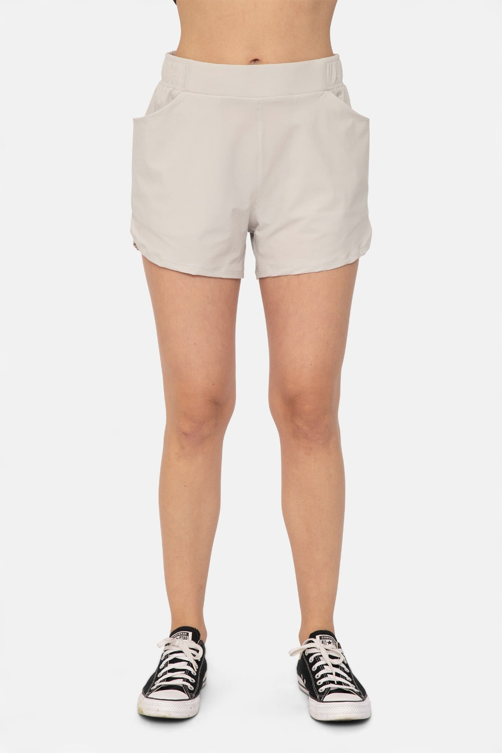 Mono B Athleisure Shorts with Curved Hemlinenavy or Gray