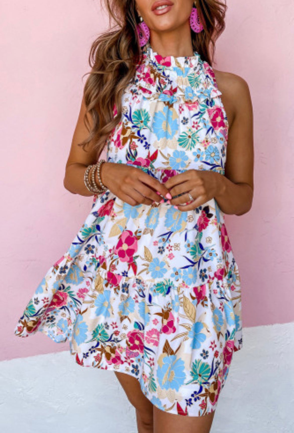 Floral high neck dress