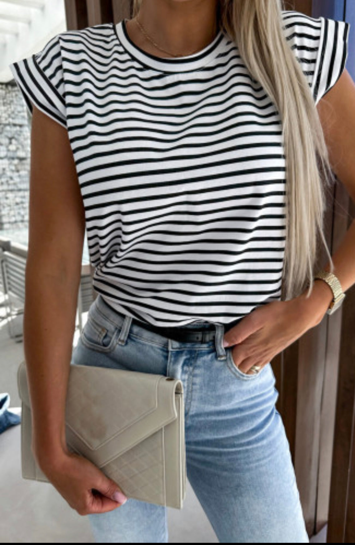 Stripe cap sleeve t-shirt