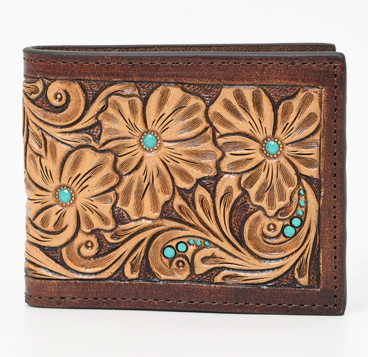 American Darling tooled turquoise fold wallet