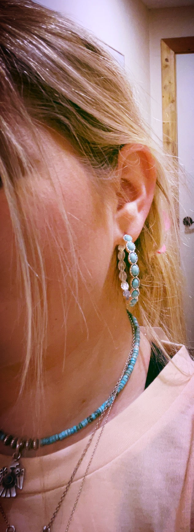 Faux turquoise hoop earrings
