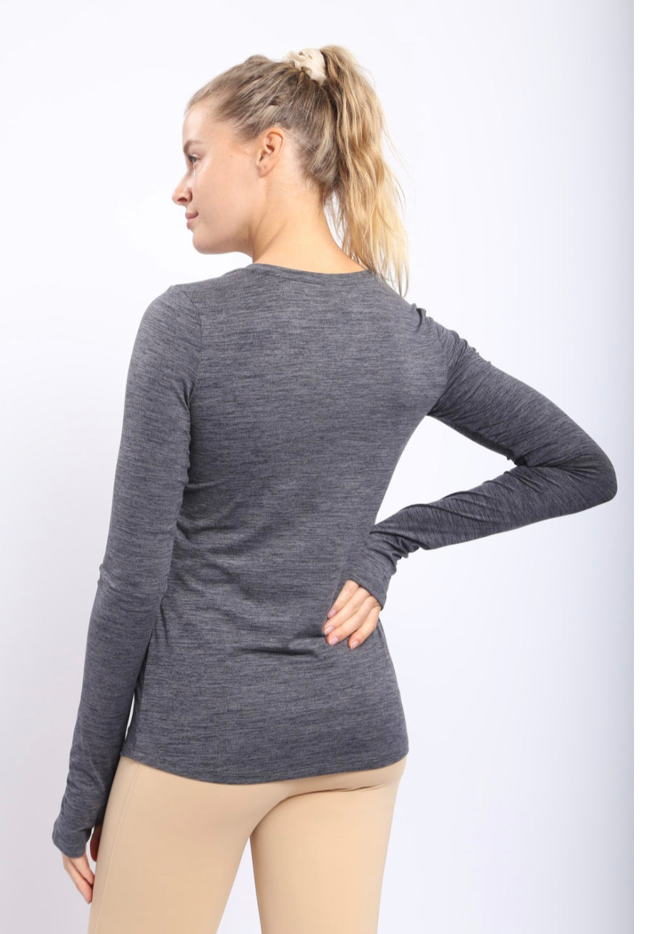 Long sleeve pullover with thumb holes heather grey