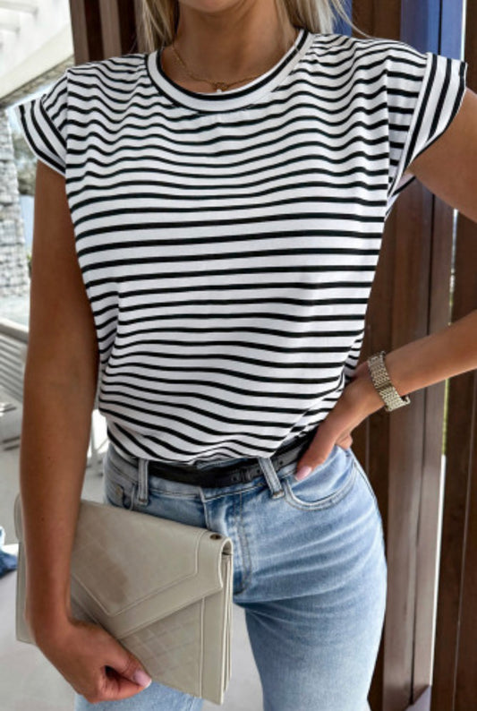 Stripe cap sleeve t-shirt