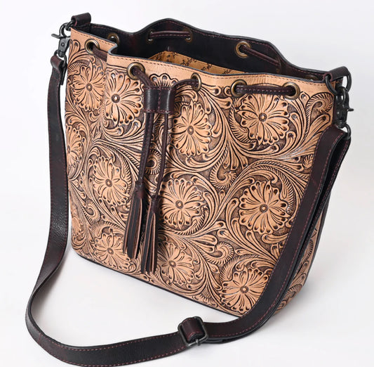 American Darling Tooled Leather Bucket Purse