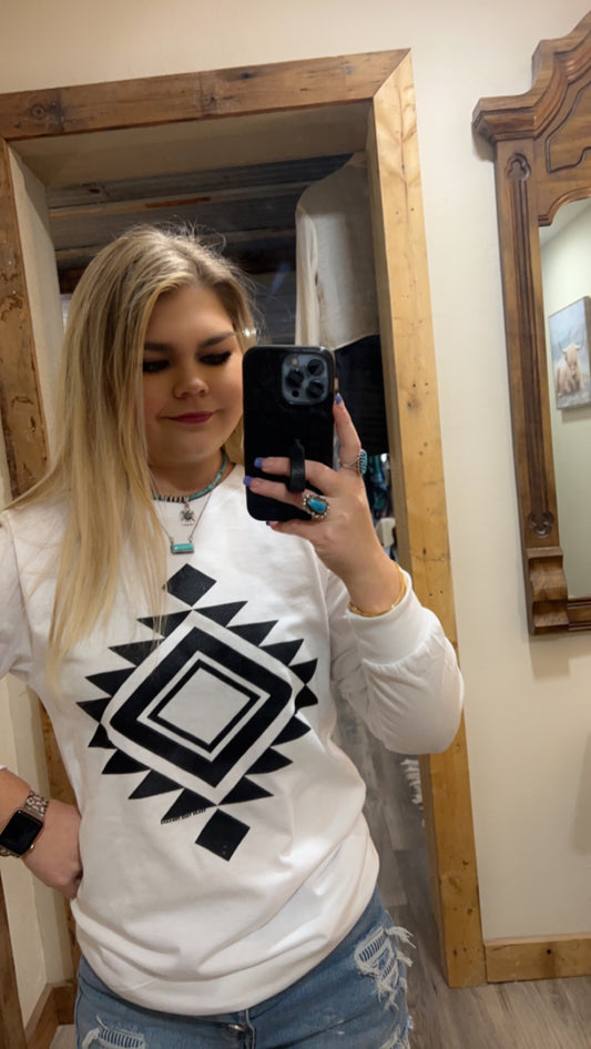 White long sleeve Aztec tee