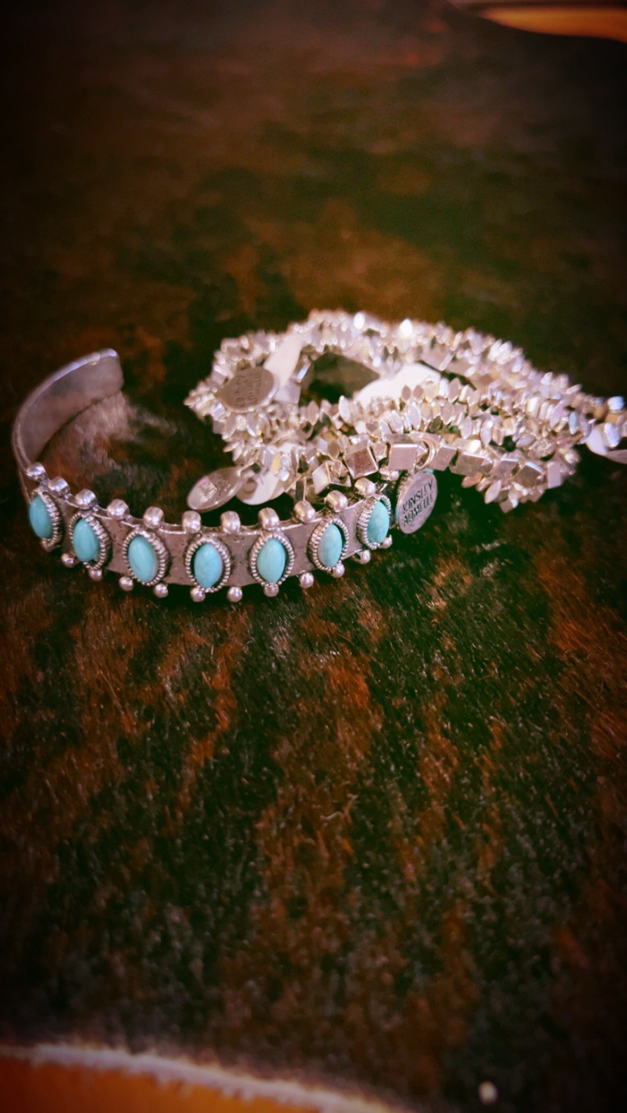 Faux turquoises etched cuff bracelet