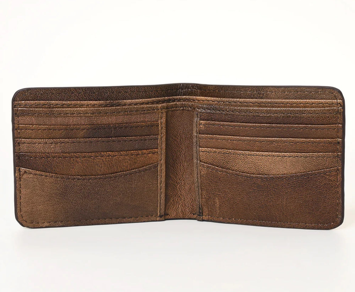 Tooled leather folding wallet