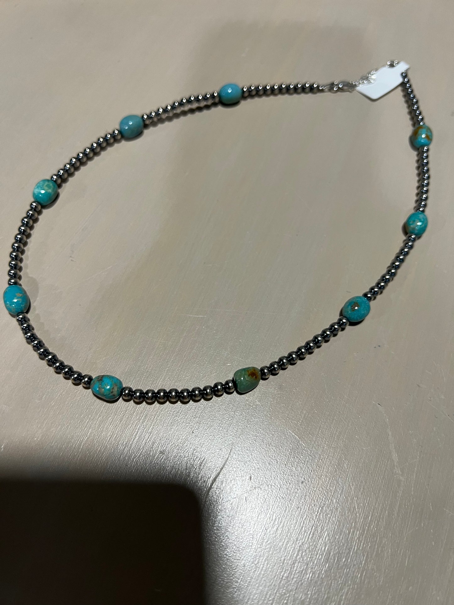 16inch sterling silver Turquoises Navajo pearl style bead choker necklace