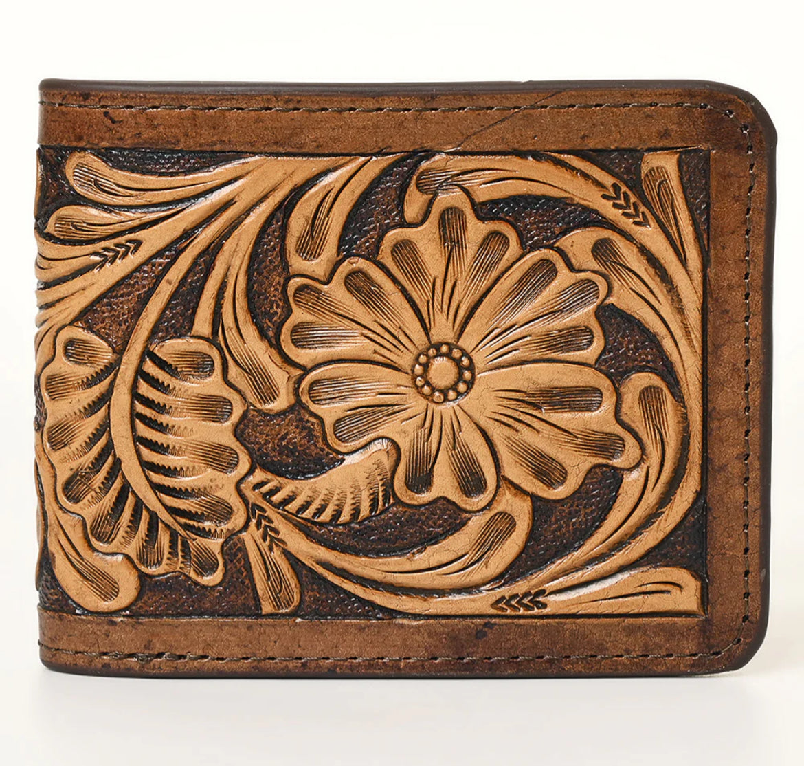 Tooled leather folding wallet