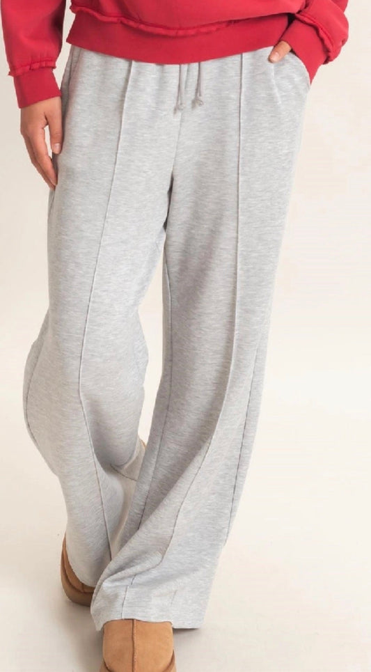 Drawstring Waist Pintuck Wide Leg Pants