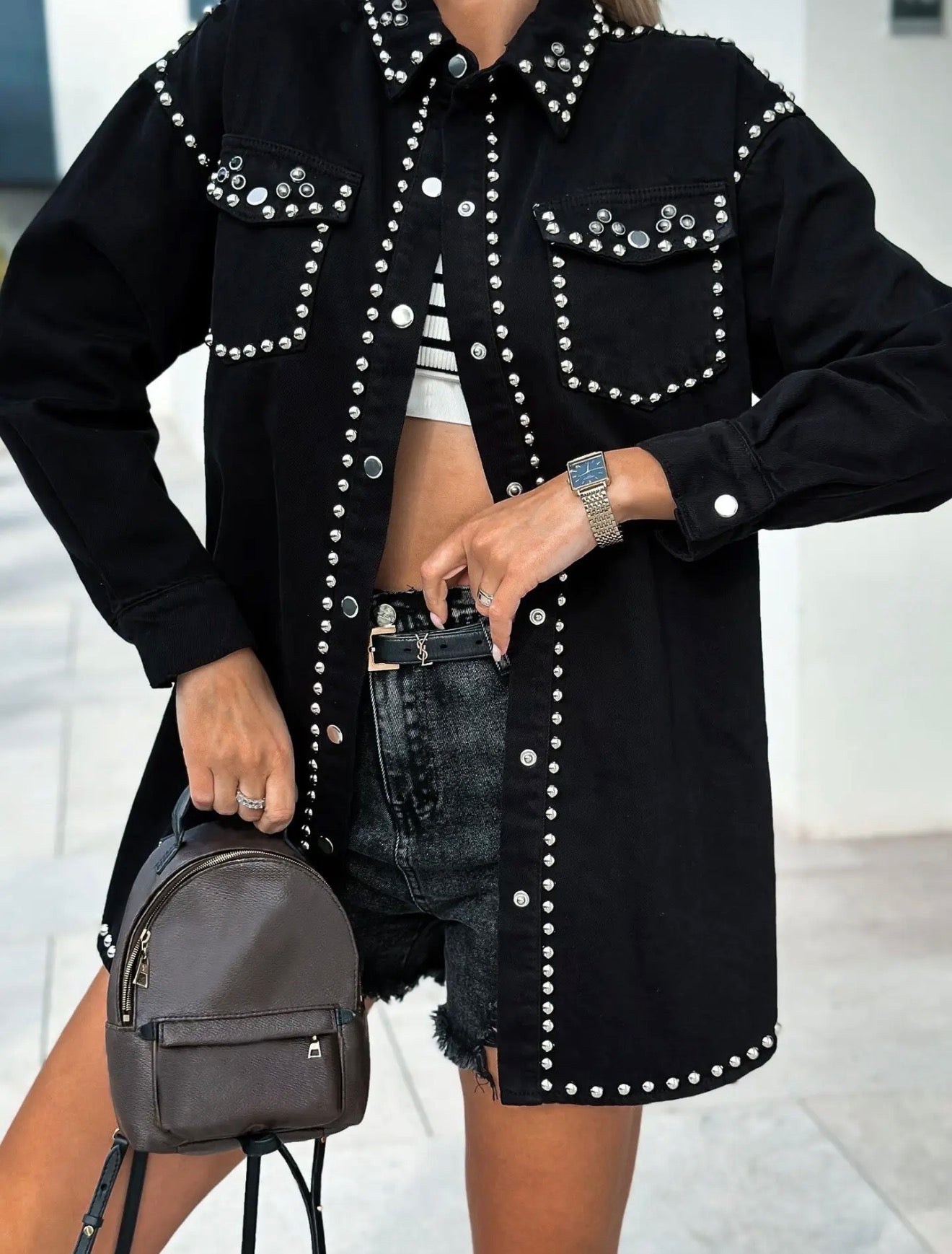 Vintage Street Style Studded Denim Jacket