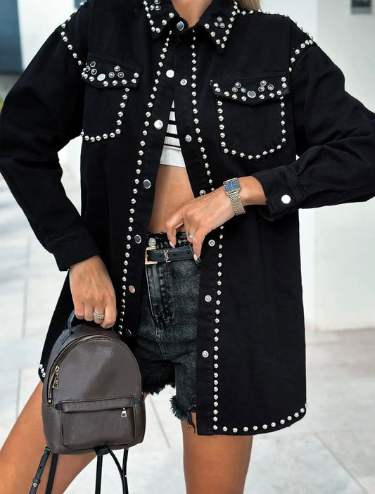 Vintage Street Style Studded Denim Jacket