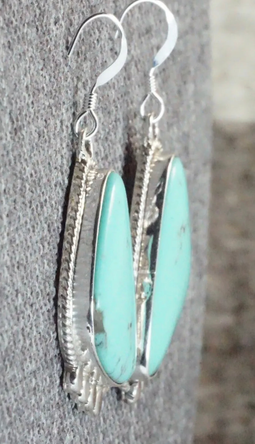 AUTHENTIC NAVAJO HANDMADE MARKED Turquoise and Sterling Silver Earrings - Sharon McCarthy