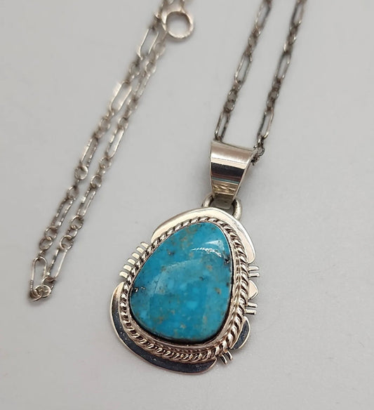 AUTHENTIC HANDMADE Navajo marked Lee Larson Sterling Silver Turquoise Necklace And Pendant