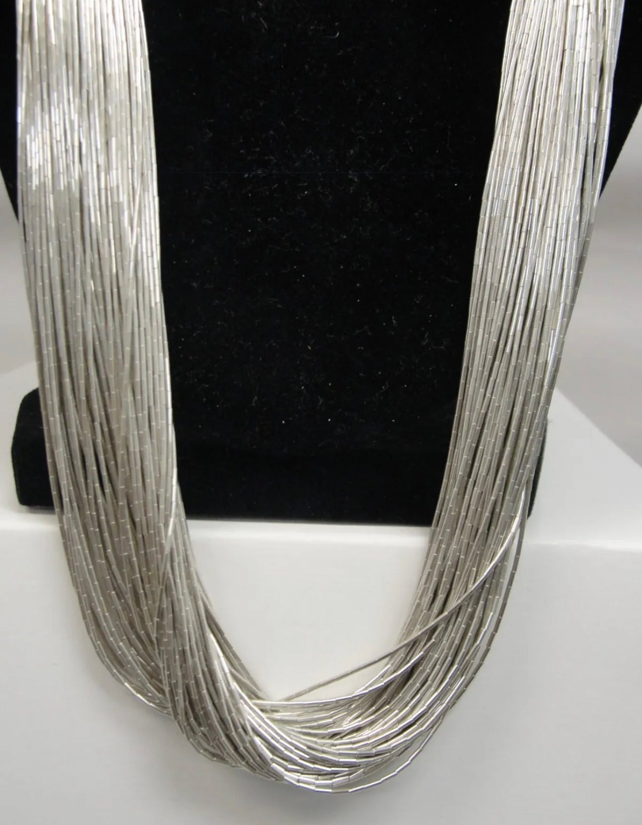 AUTHENTIC HANDMADE Navajo Sterling Liquid Silver Heishi Multi Strand Long Necklace 72g