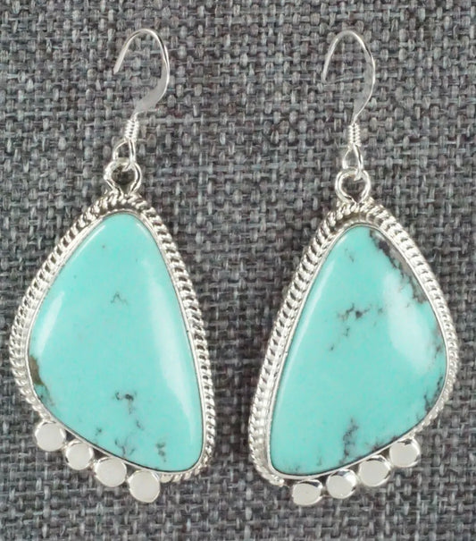 AUTHENTIC NAVAJO HANDMADE MARKED Turquoise and Sterling Silver Earrings - Sharon McCarthy