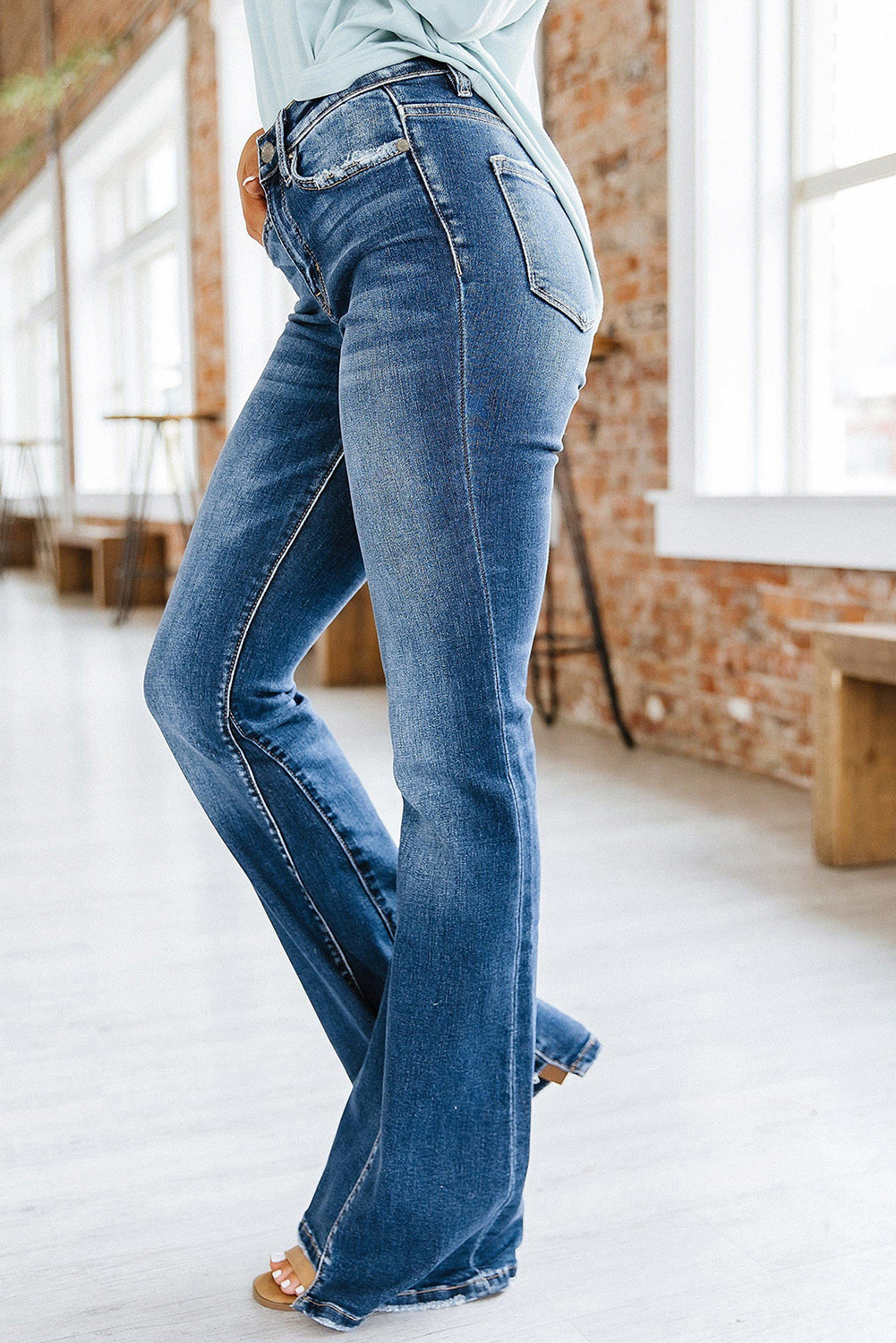 Sky blue high rise flare jeans