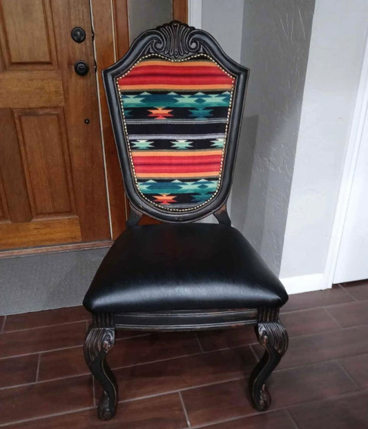Custom Designed black leather serape accent chair