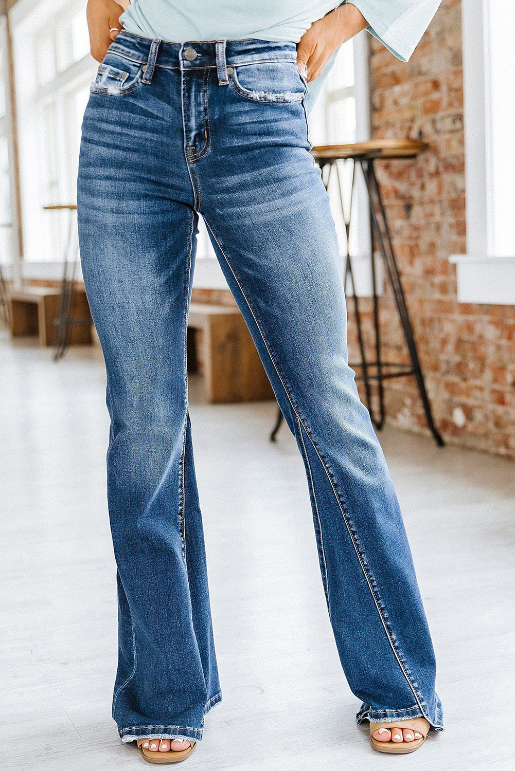 Sky blue high rise flare jeans