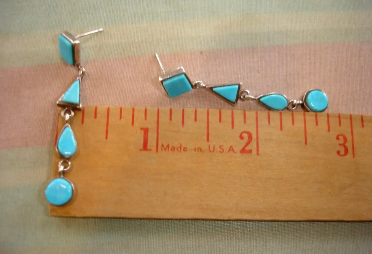 AUTHENTIC HANDMADE Sterling Silver Marked SC Silver Cloud Turquoise Dangle Pierced EARRINGS