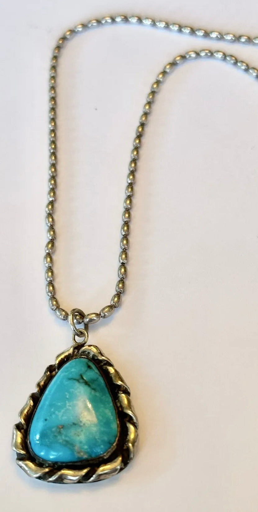 AUTHENTIC HANDMADE NAVAJO STERLING SILVER & TURQUOISE PENDANT WITH CHAIN 17.7 Gr. 18”L