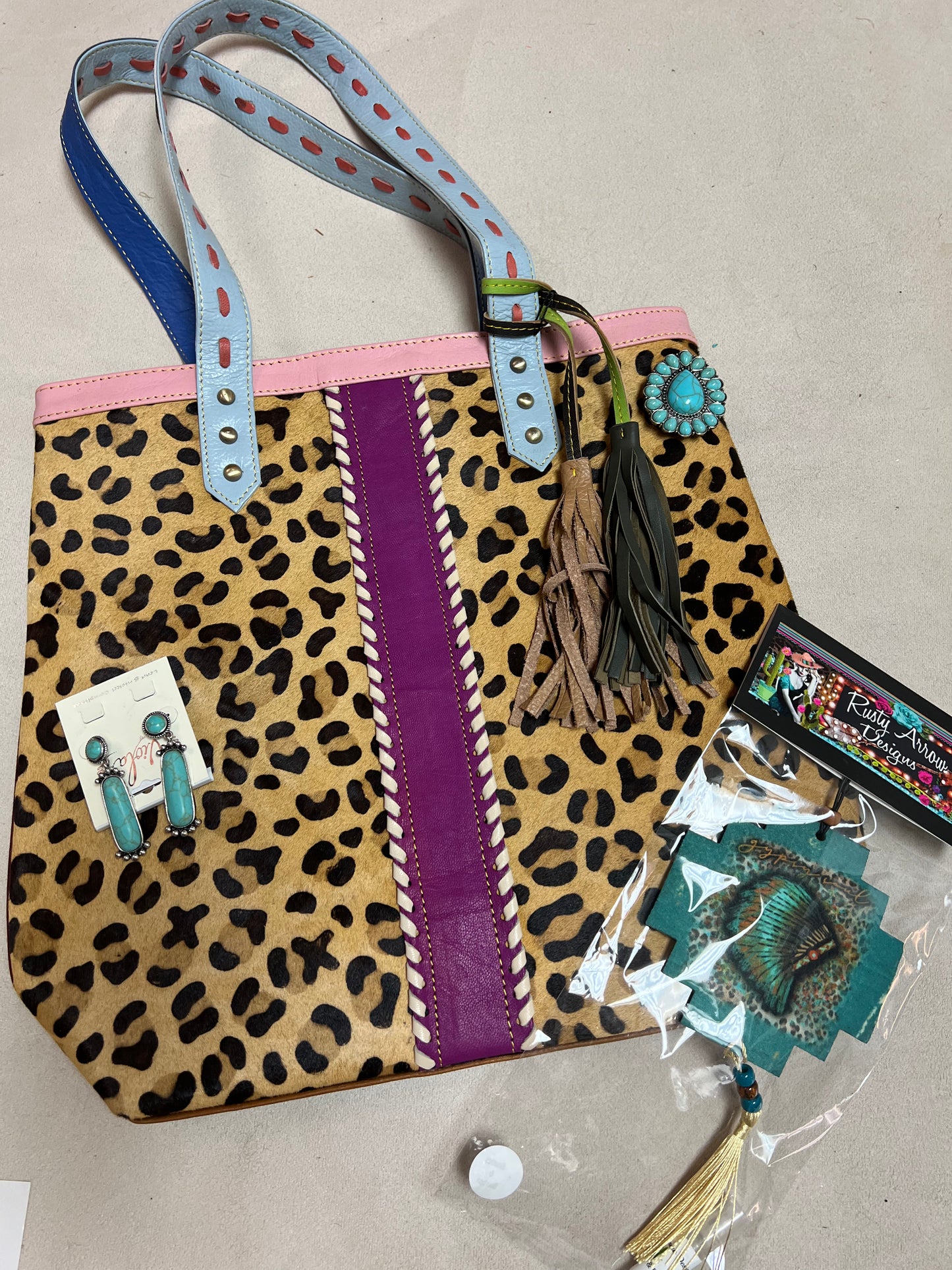 Leopard purple strap tote