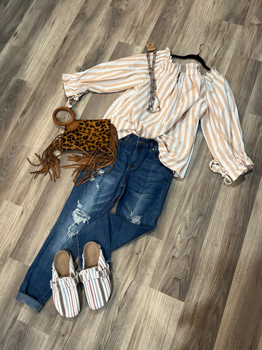 Stripe off the shoulder blouse shirt