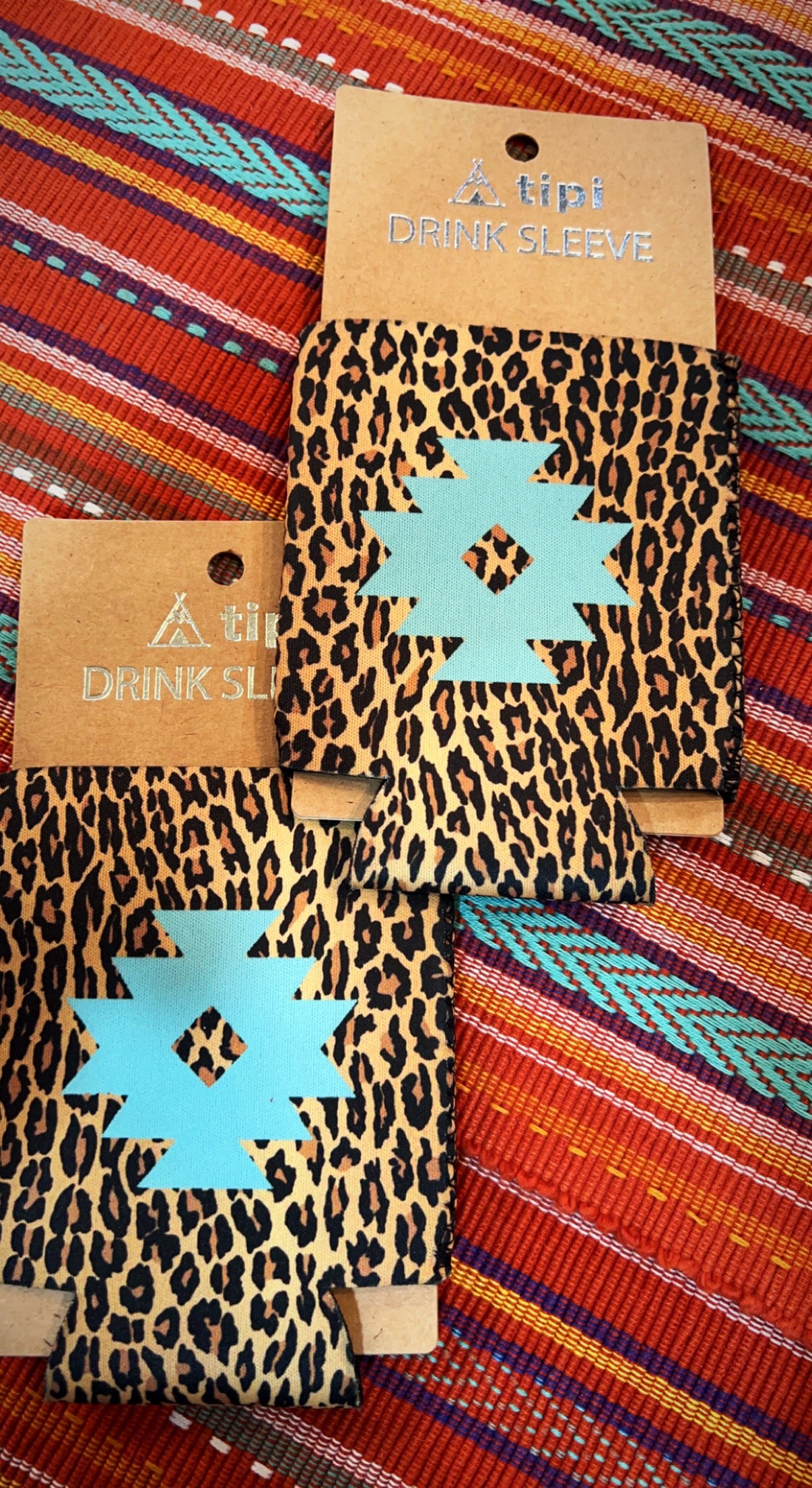 Drink sleeve coozie serape leopard Aztec