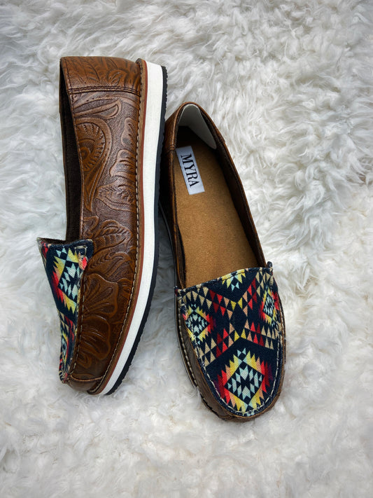 Myra Tooled leather slip on shoes