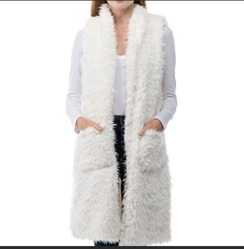 White Faux fur vest