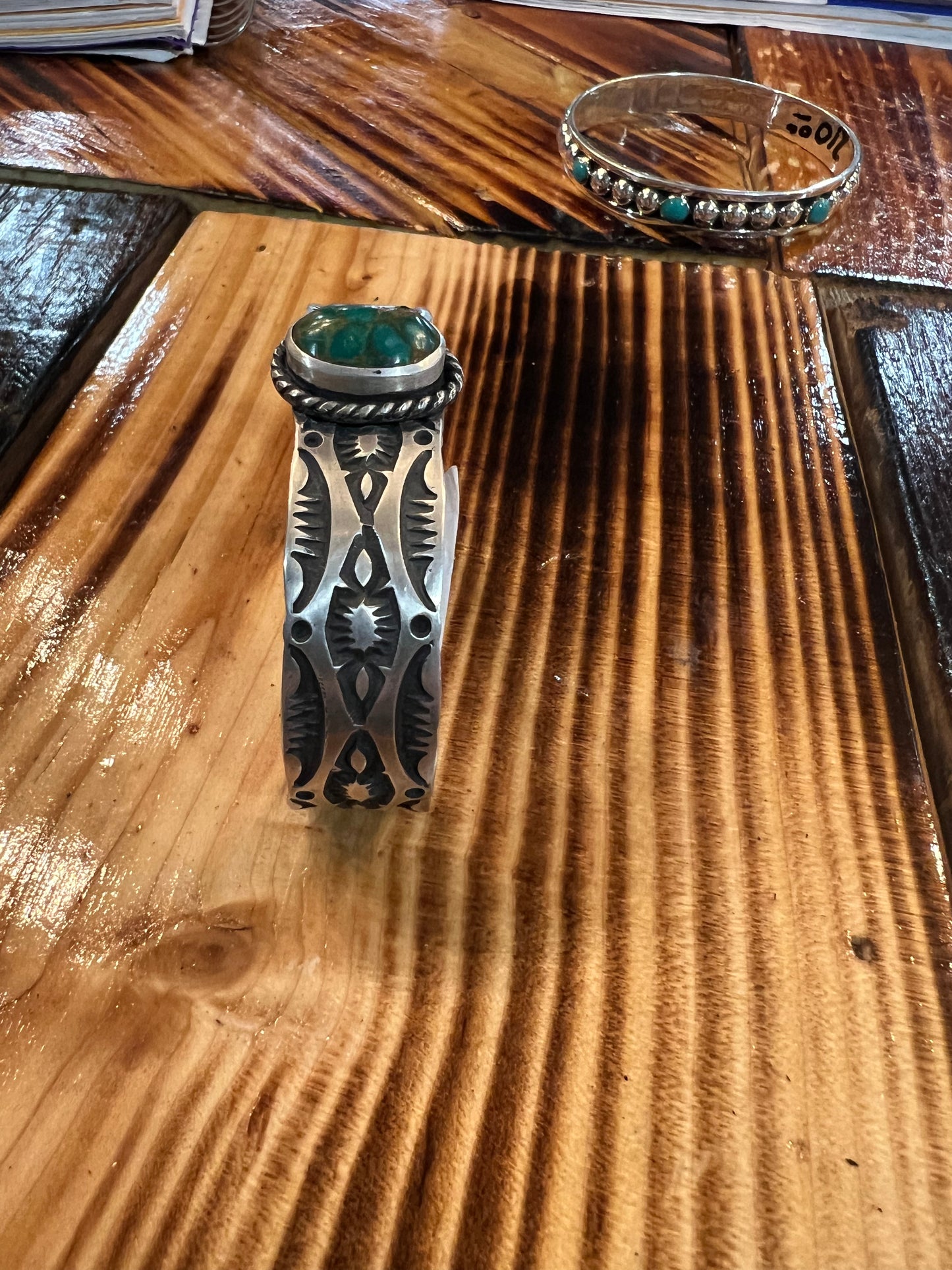 AUTHENTIC HANDMADE NAVAJO MARKED Sterling silver and Turquoise Stamped Cuff