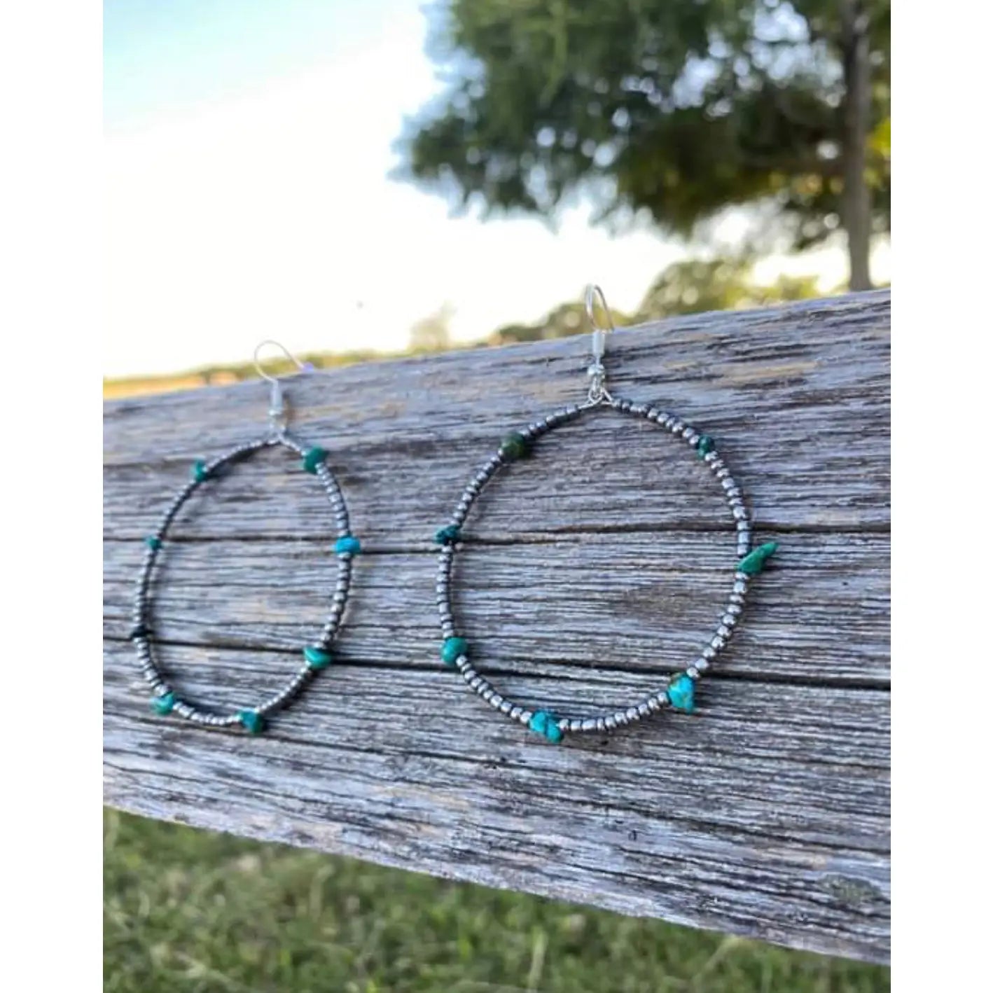 Silver Beads/ Turquoise Hoops Round