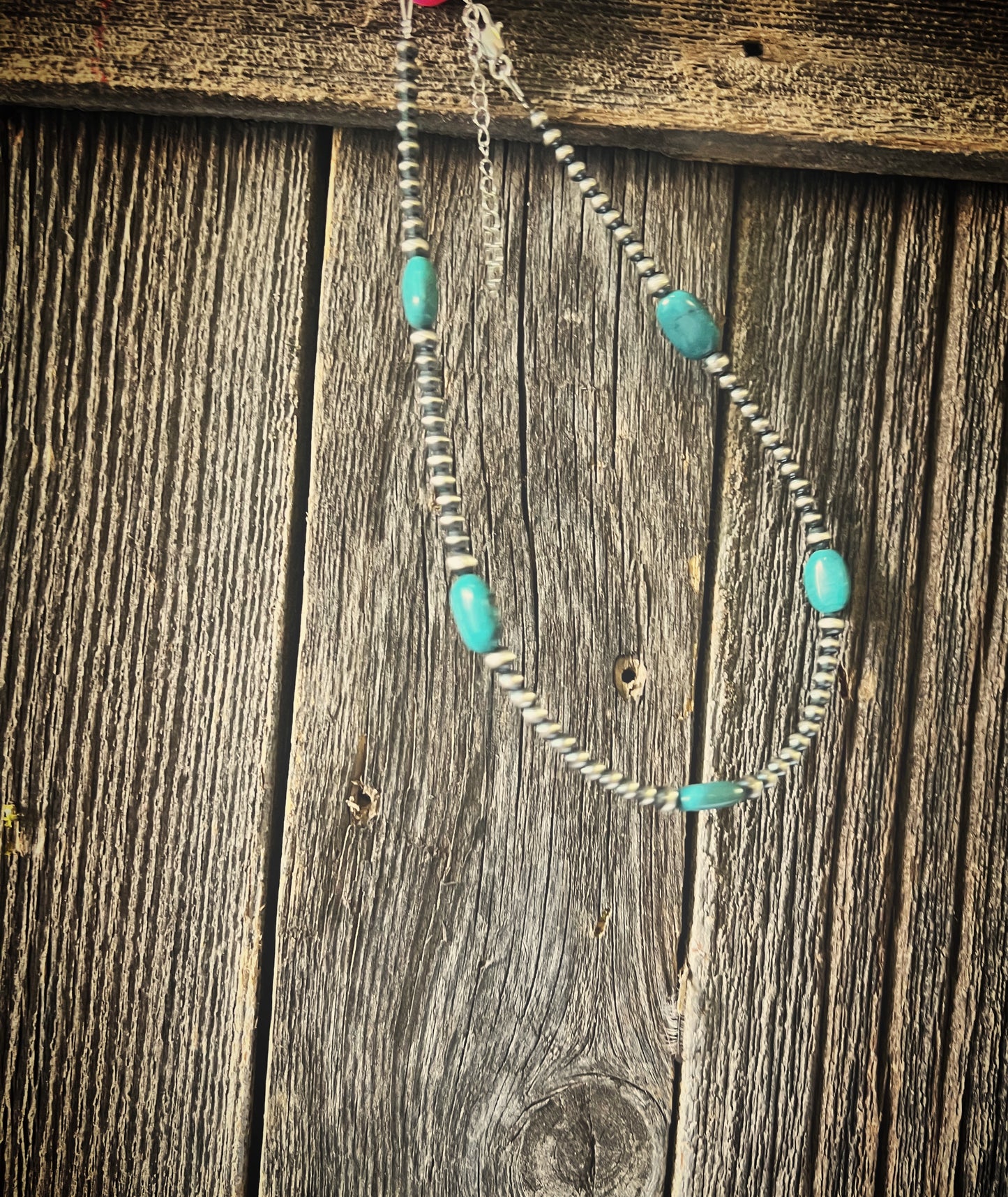 Turquoise choker and Navajo pearls sterling silver