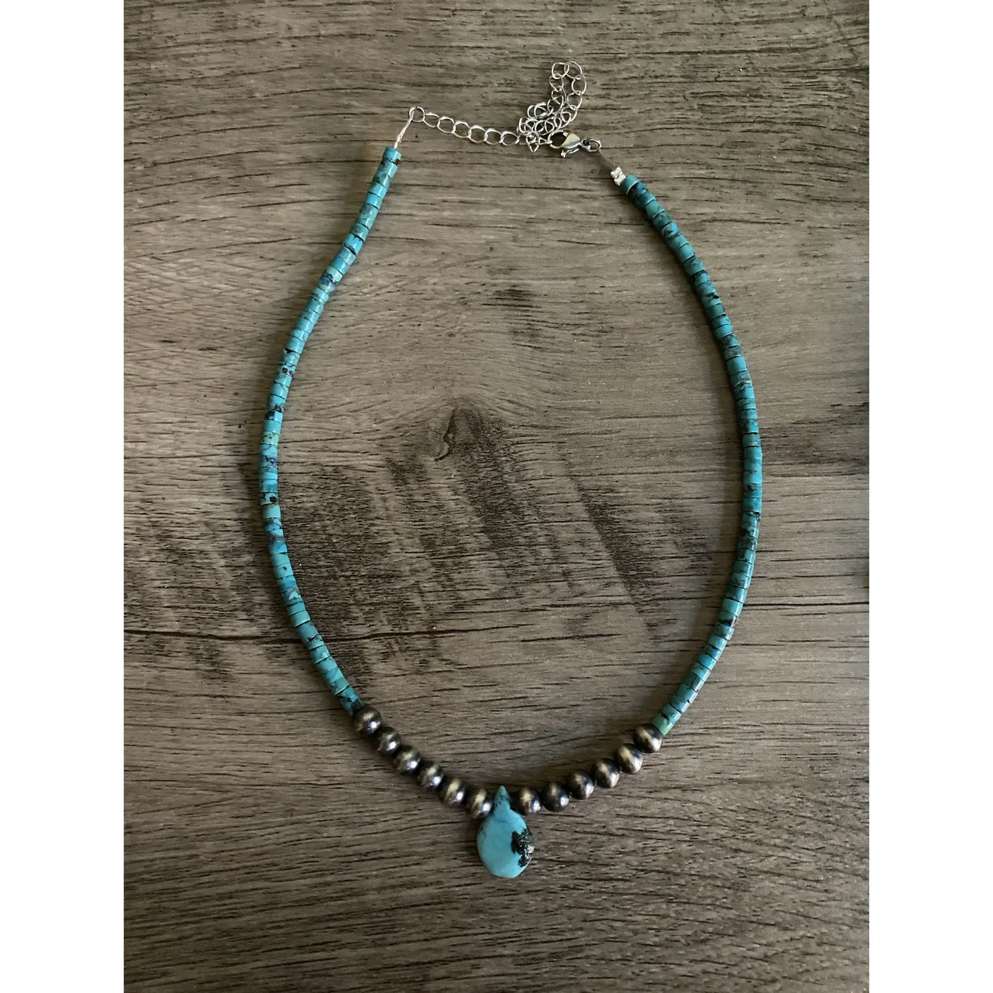 6mm Navajo Pearl and Turquoise Sterling Silver with Drop Choker