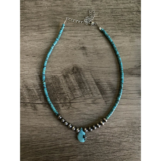 6mm Navajo Pearl and Turquoise Sterling Silver with Drop Choker