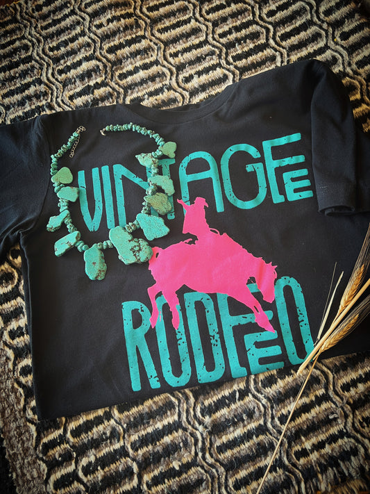 Vintage Rodeo t-shirt, pink black turquoise bronc