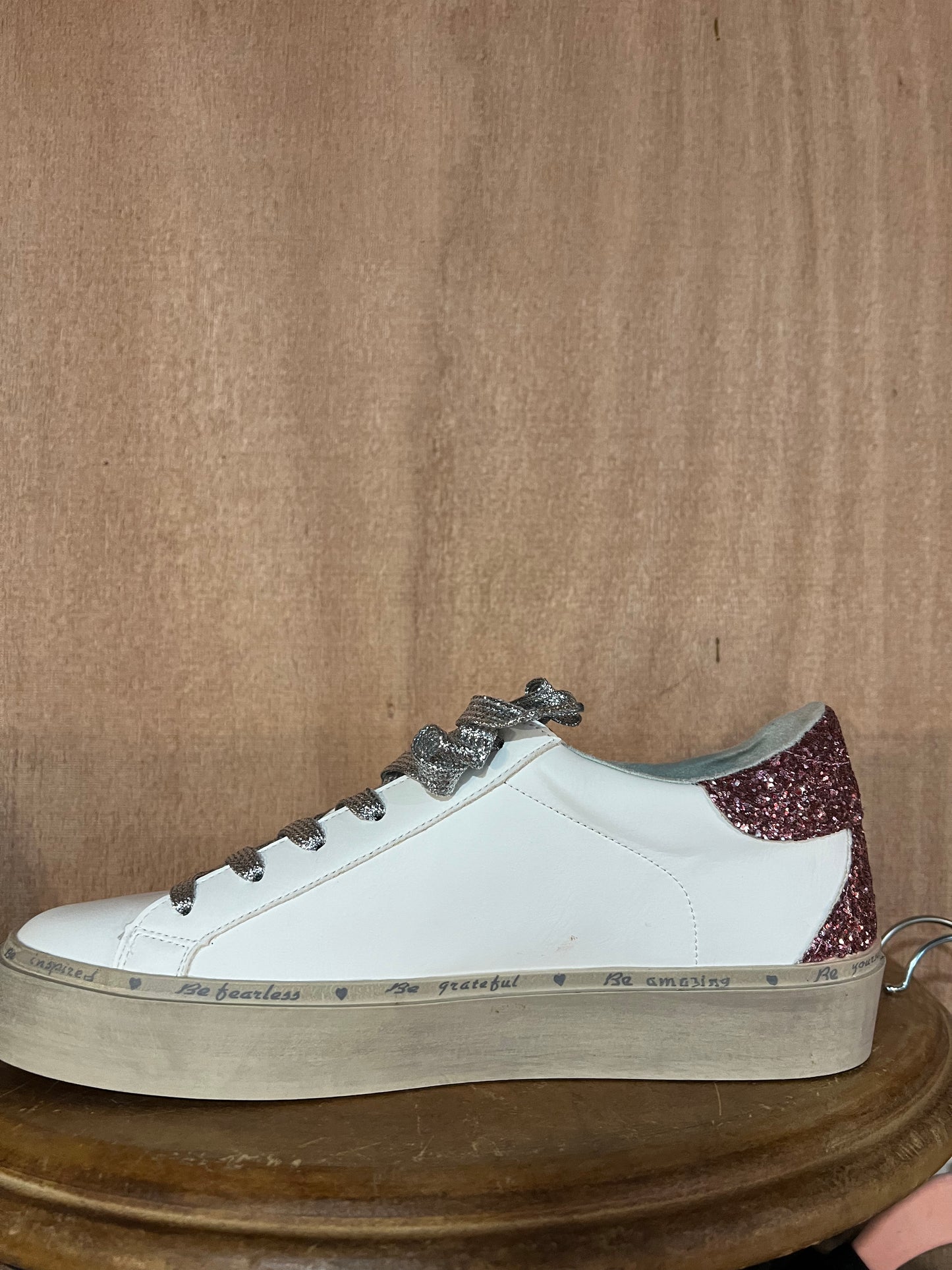 SHUSHOP Pink Reba glitter silver star sneakers