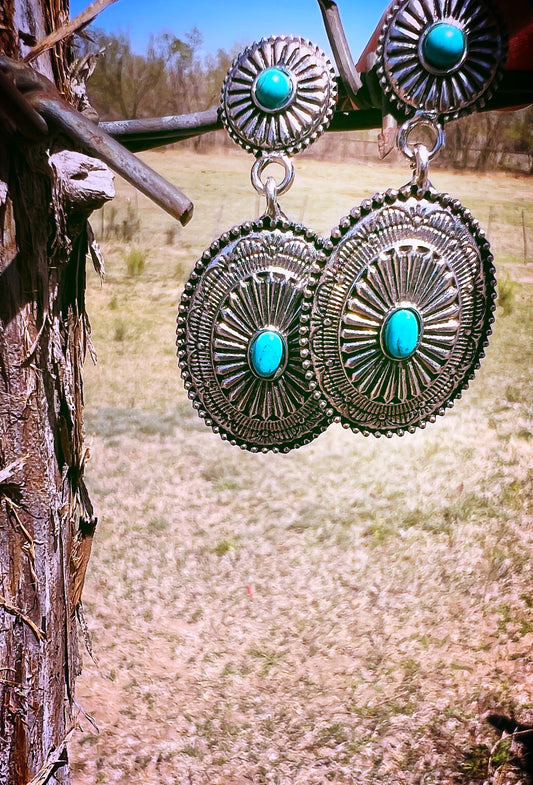 Leavin Concho faux turquoise earrings