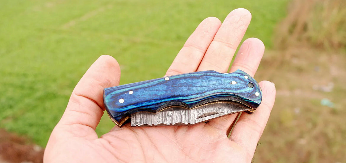 CUSTOM HANDMADE FORGED DAMASCUS STEEL FOLDING POCKET KNIFE CAMPING KNIFE