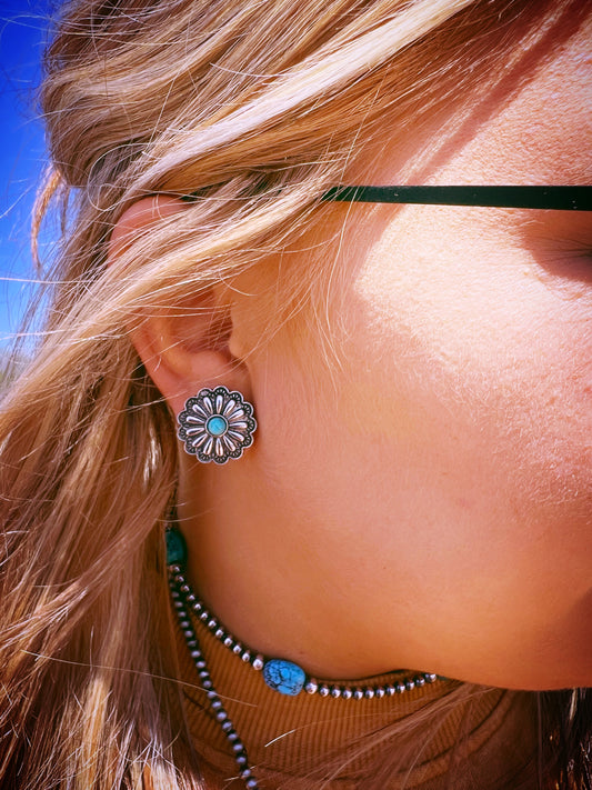 Tumbleweed drifter stud Concho turquoise earrings