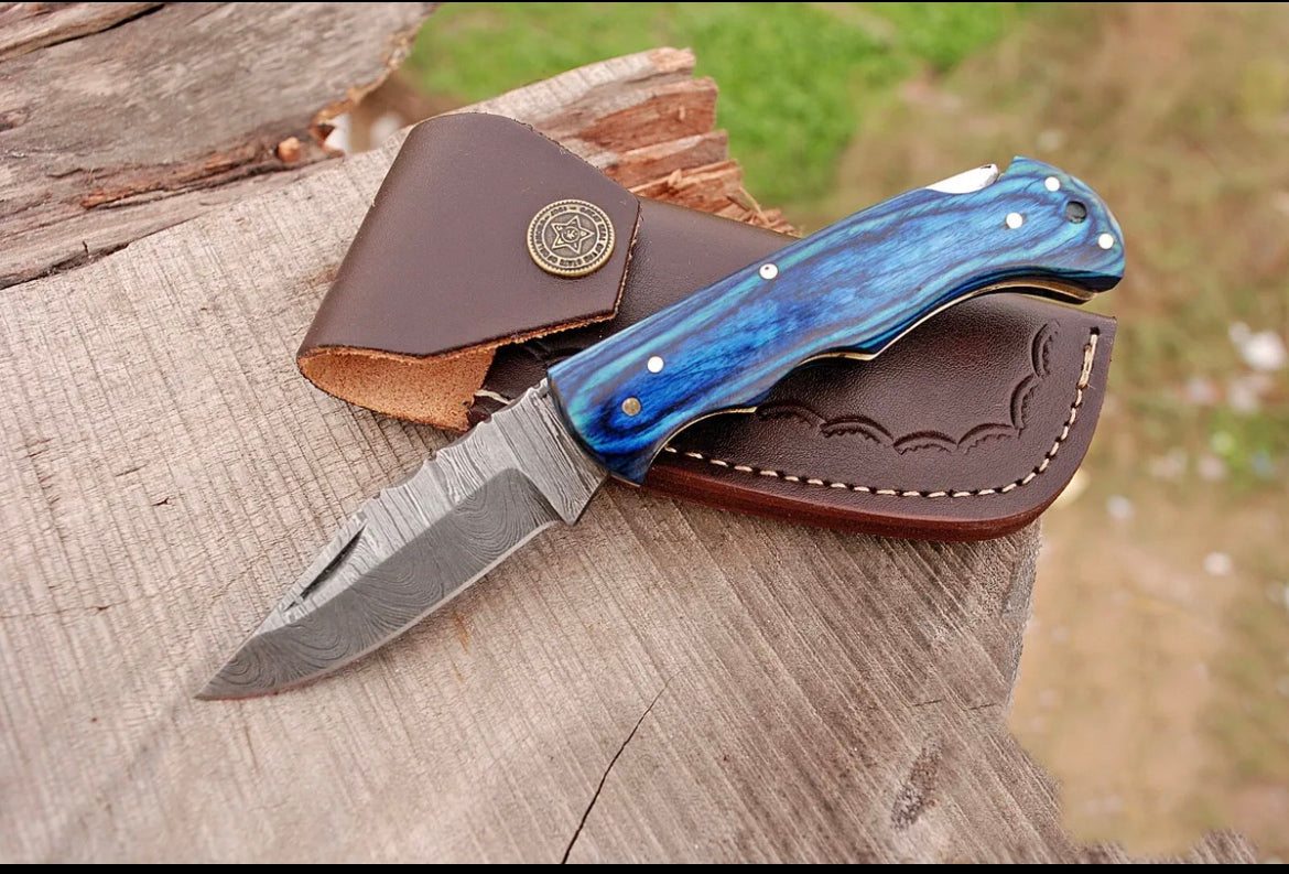 CUSTOM HANDMADE FORGED DAMASCUS STEEL FOLDING POCKET KNIFE CAMPING KNIFE