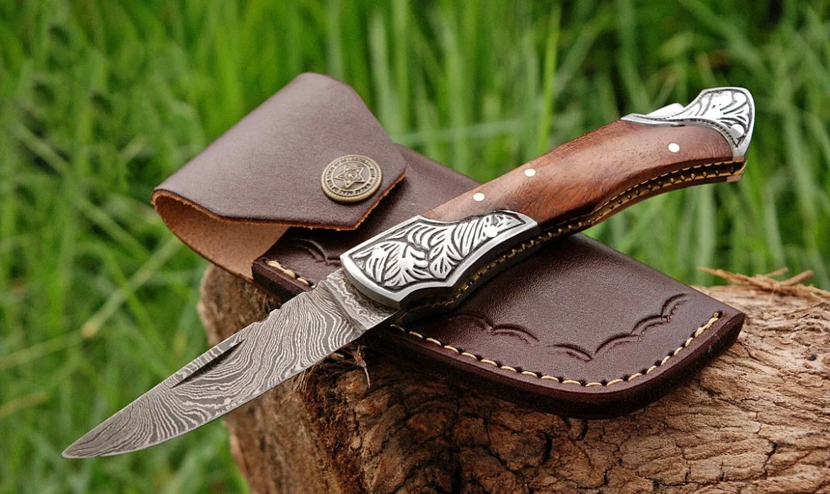 CUSTOM HANDMADE FORGED DAMASCUS STEEL FOLDING POCKET KNIFE