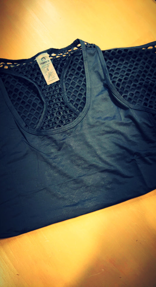 Fishnet racerback black tank top