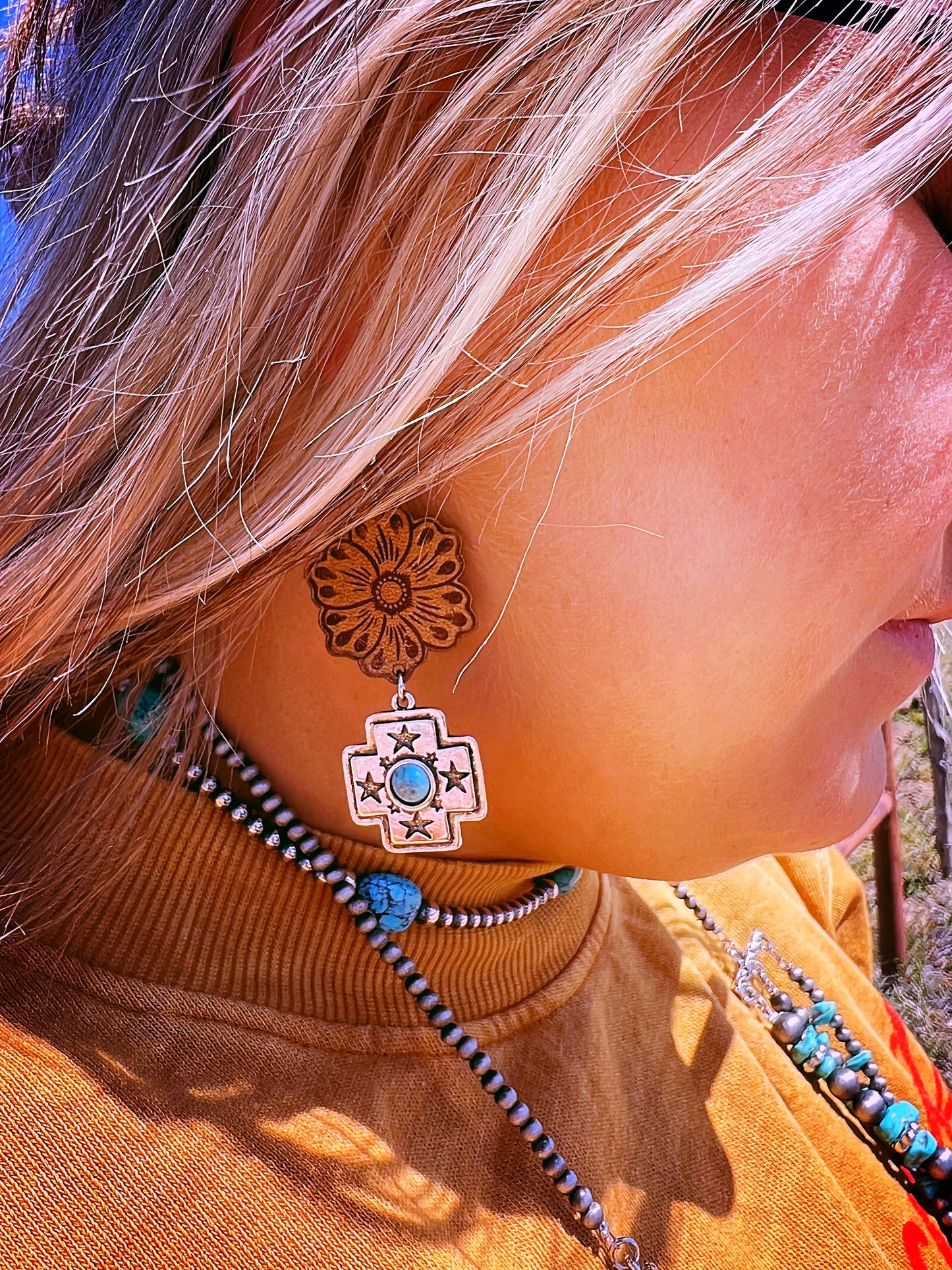 Texas tooled earrings