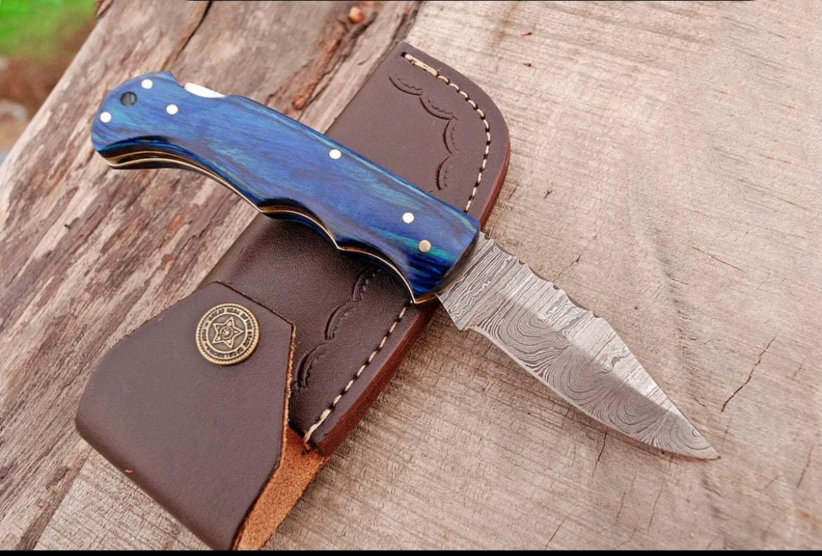 CUSTOM HANDMADE FORGED DAMASCUS STEEL FOLDING POCKET KNIFE CAMPING KNIFE