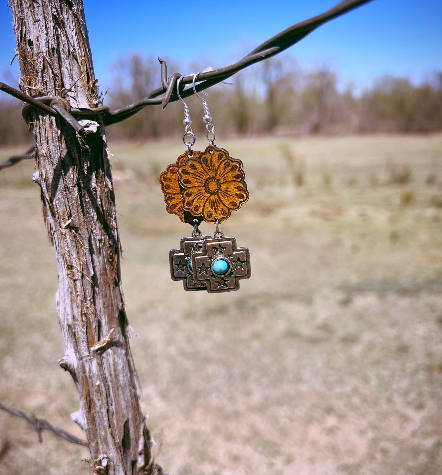 Texas tooled earrings