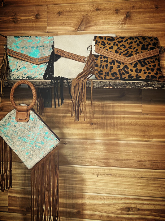 Cowhide leather Clutch with fringe